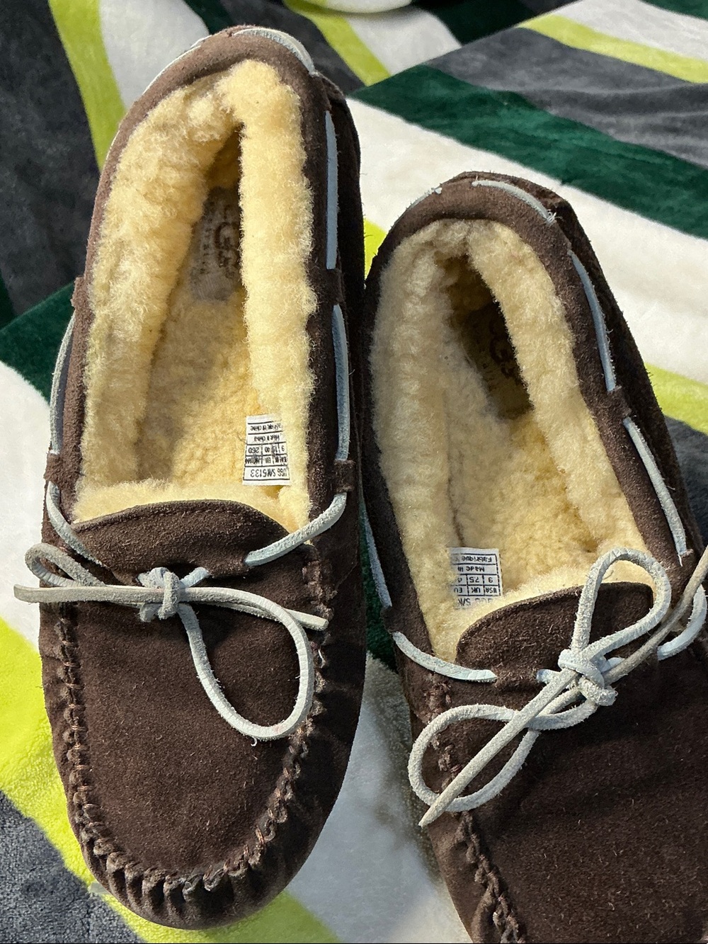 UGG Women’s Brown Suede Moccasin Slippers with Shearling Lining Size 9 - Picture 3 of 16